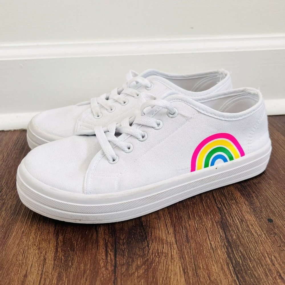SOLE MATES White Sunshine & Rainbows Lace-Up Sneakers ~ Size 8